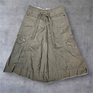 Euro UNIONBAY Cargo Midi Skirt Tan Utility Cargo Pockets Tie Waist Size 0 O13